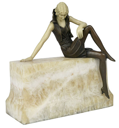 Lady Sitting On Wall Sculpture On Marble Base
